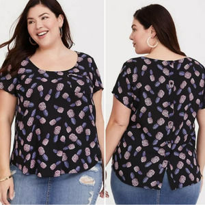 Torrid Shirt Womens 3X Plus Size Abbey Pineapple Georgette Button Back Blouse